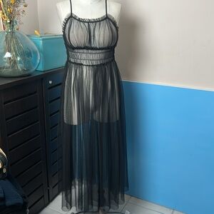 Black goth mesh sheer tulle Long Dress from Forever 21. Size S